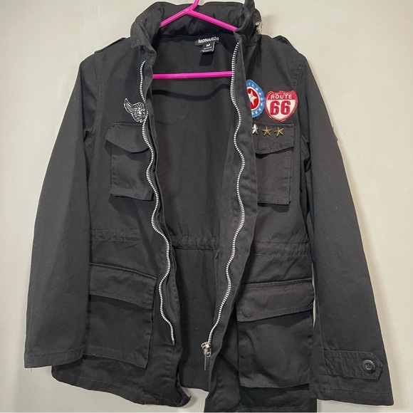 Monarda Patchwork Utility Black Jacket with Hood - Picture 12 of 13